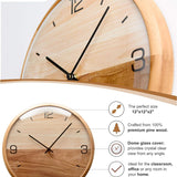 Analog Dome Glass Wall Clock (10") - Pine Wood Frame with Two-Tone Wooden Face - Battery Operated with Silent Movement - Large Decorative Clocks for Classroom, Office, Living Room, or Bedrooms.