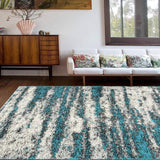 Contemporary Abstract Design Plush Shag Area Rug 7'10" X 10' Turquoise