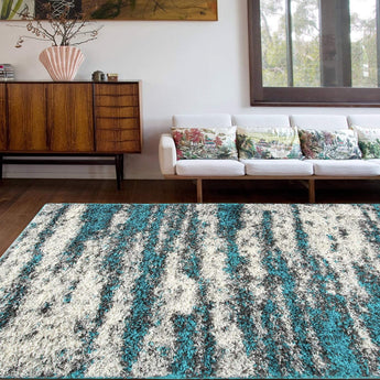 Contemporary Abstract Design Plush Shag Area Rug 7'10" X 10' Turquoise