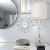 15" Silver Metal Starburst Wall Clock with Crystal Accents