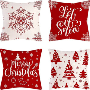 Red Christmas Pillow Covers, Set of 4