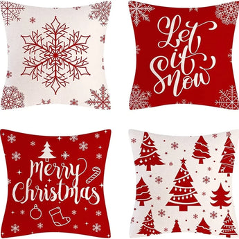 Red Christmas Pillow Covers, Set of 4