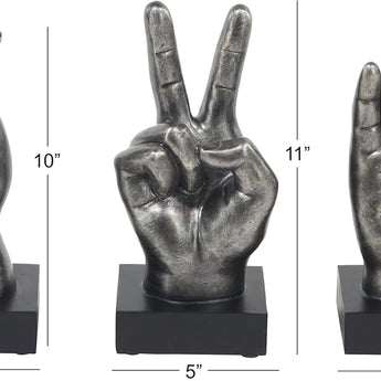 The Novogratz Polystone Hands Decorative Sculpture Home Decor Statues, Set of 3 Accent Figurines 5"W, 11"H, Dark Gray