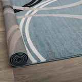 Modern Wavy Circles Design Runner Rug 2' X 10' Blue