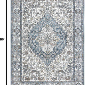 Skyler Victoria Traditional Medallion Area Rug, Ivory/Blue, 5'2"X7'2"