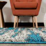 Contemporary Abstract Design Plush Shag Area Rug 7'10" X 10' Turquoise