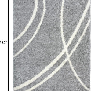 Cozy Contemporary Stripe Perfect for Living Room,Bedroom,Home Office Non-Shedding Plush Shag Area Rug 7'10" X 10' Gray-White