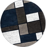 Contemporary Modern Boxes Area Rug 6' 6" Navy (6' 6" Diameter)