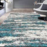 Contemporary Abstract Design Plush Shag Area Rug 7'10" X 10' Turquoise