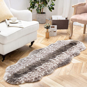 Fluffy Soft Faux Fox Fur Area Rug, Dark Coffee