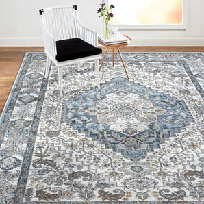 Skyler Victoria Traditional Medallion Area Rug, Ivory/Blue, 5'2"X7'2"