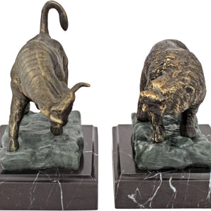 the Bull and Bear of Wall Street Sculptures, 8 Inch, Bronze Verdigris Finish