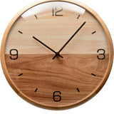 Analog Dome Glass Wall Clock (10") - Pine Wood Frame with Two-Tone Wooden Face - Battery Operated with Silent Movement - Large Decorative Clocks for Classroom, Office, Living Room, or Bedrooms.