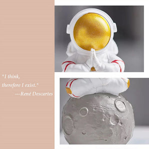 Astronaut Figurine Statue, Meditation Astronaut Figure Sculpture for Desktop & Tabletop, Resin Spaceman Planet Desk Ornament for Outer Space Themed Bedroom Decor, Cake Toppers Model Gift