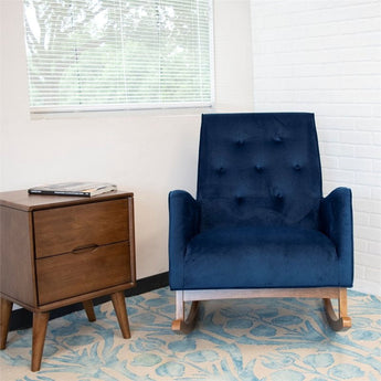 Mid-Century Modern Collin Rocking Chair, Blue Velvet