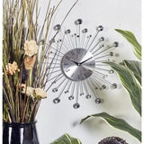 15" Silver Metal Starburst Wall Clock with Crystal Accents