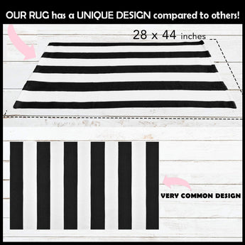 Striped Black and White Rug - 28X44 Inches Black and White Door Mat, Black and White Striped Rug for Layering Welcome Mats for Front Door, Farmhouse Door Mat, Black and White Outdoor Rug