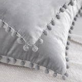 Silky Velvet Series Pom Pom Decorative Pillow, 18" X 18", Gray, 2 Pack