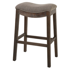 Bar Height Saddle Style Counter Stool with Taupe Fabric and Nail head Trim-0