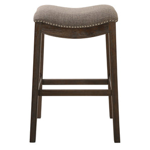 Bar Height Saddle Style Counter Stool with Taupe Fabric and Nail head Trim-1