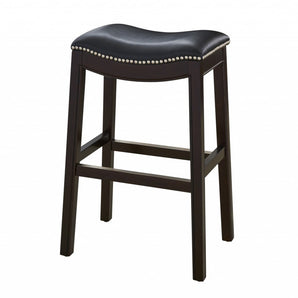 30" Espresso and Black Saddle Style Counter Height Bar Stool-5