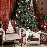 Black and Red Holiday Rustic Linen Throw Pillow Covers, Set of 4