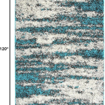 Contemporary Abstract Design Plush Shag Area Rug 7'10" X 10' Turquoise