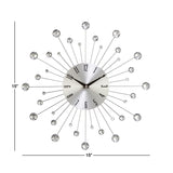 15" Silver Metal Starburst Wall Clock with Crystal Accents