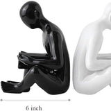 Ceramic Reading Bookend 1 Pair, Decorative Figurine Accent Piece for Home,Office,Table and Desk Decor (White and Black)