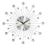 15" Silver Metal Starburst Wall Clock with Crystal Accents