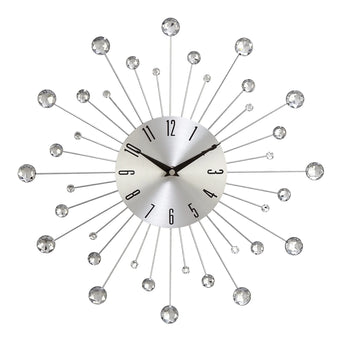 15" Silver Metal Starburst Wall Clock with Crystal Accents