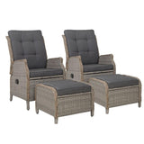 4 Piece Elizabeth Wicker Recliner Chairs with Ottomans (Grey)-4