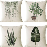 Set of 4 Linen Green Plants Decorative Throw Pillow Covers 16X16 Inch 