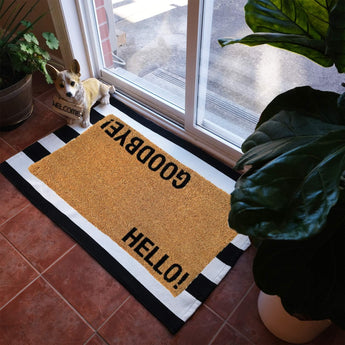 Striped Black and White Rug - 28X44 Inches Black and White Door Mat, Black and White Striped Rug for Layering Welcome Mats for Front Door, Farmhouse Door Mat, Black and White Outdoor Rug