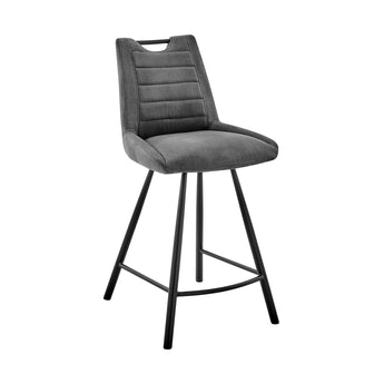 30" Charcoal And Black Iron Bar Height Bar Chair-0