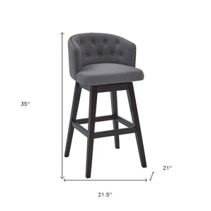 26" Grey Tufted Fabric and Dark Espresso Wood Swivel Bar Stool-0