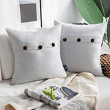 Triple Button Farmhouse Throw Pillow Cover Set, Light Grey, 18 X 18 Inches