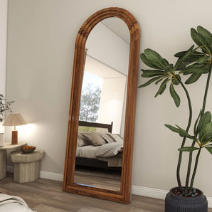 Arched Solid Wooden Framed Full-length Mirror, Brown