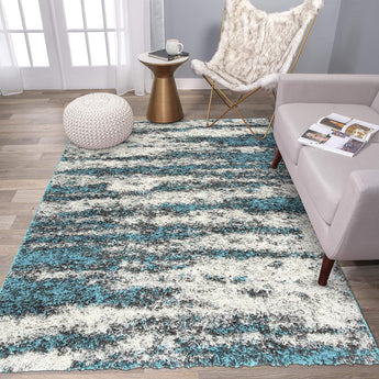 Contemporary Abstract Design Plush Shag Area Rug 7'10" X 10' Turquoise