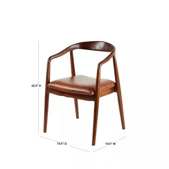 Brown Teak Wood Dining Chair with Leather Seat