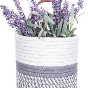 Wall Hanging Basket, Small Woven Hanging Baskets for Organizing, Decorative Wall Basket for Plants and Flowers,Hanging Storage Organizer for Wall Decor,Plant Holder 6.3" X 7" (White & Grey)