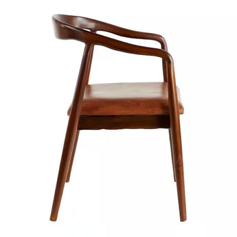 Brown Teak Wood Dining Chair with Leather Seat