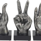 The Novogratz Polystone Hands Decorative Sculpture Home Decor Statues, Set of 3 Accent Figurines 5"W, 11"H, Dark Gray