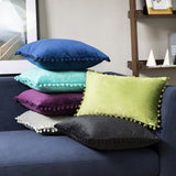 Silky Velvet Series Pom Pom Decorative Pillow, 18" X 18", Gray, 2 Pack