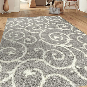 Cozy Contemporary Scroll L.Grey-White 5'3" X 7'3" Indoor Shag Area Rug