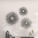 Metal Silver Sunburst Wall Decor with Mirror Accent (Set of 3)