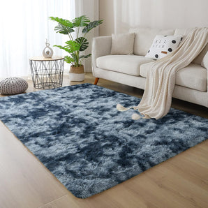 Fluffy Modern Area Rugs for Living Room Bedroom, 3X5 Ft Plush High Pile Blue Grey Rug for Kids Girls Room Nursery Home Decor, Upgrade Non-Slip Girls Bedroom Soft Indoor Rug, Tie-Dyed Blue Grey