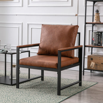 Modern Faux Leather Accent Chair with Metal Frame-1