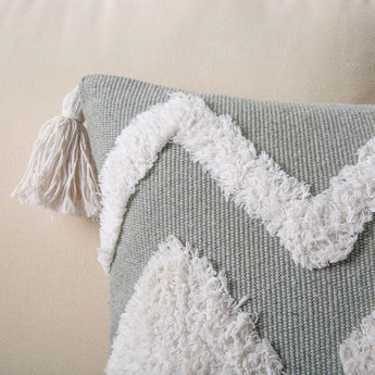 Boho Woven Tufted Decorative Throw Pillow Cover with Tassels, 18" X 18", Gray/White, 1 Pack