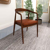 Brown Teak Wood Dining Chair with Leather Seat